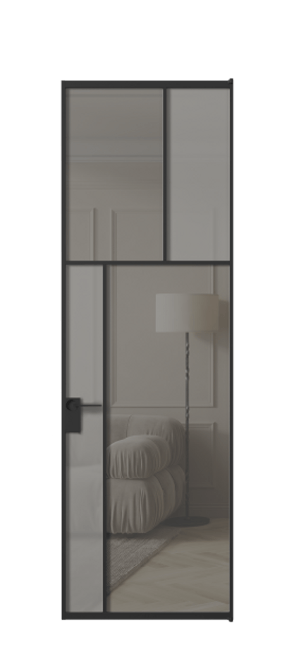 Межкомнатная дверь Мозаик АЛПЛ041.22 Алюминий Черный Сатинированное серое стекло, триплекс, 6 мм + Прозрачное серое стекло, триплекс Цена 160070 ₽ | Volhovec