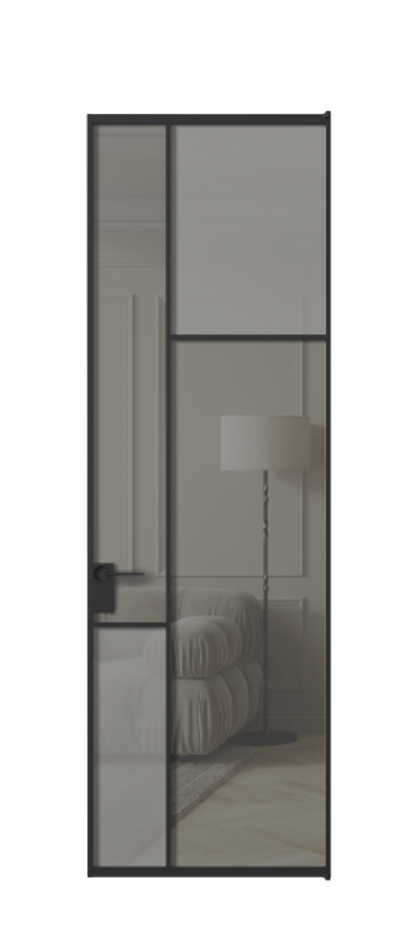 Межкомнатная дверь Мозаик АЛПЛ041.11 Алюминий Черный Сатинированное серое стекло, триплекс, 6 мм + Прозрачное серое стекло, триплекс Цена 160070 ₽ | Volhovec