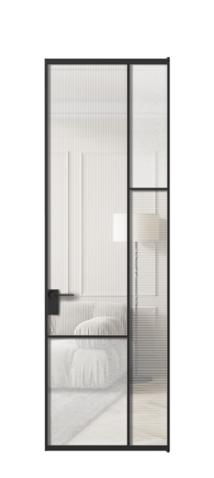 Межкомнатная дверь Мозаик АЛПЛ041.12 Алюминий Черный Рифлёное стекло "Дюна", триплекс, 6 мм + Фактурное стекло "Лёд", триплекс Цена 168070 ₽ | Volhovec
