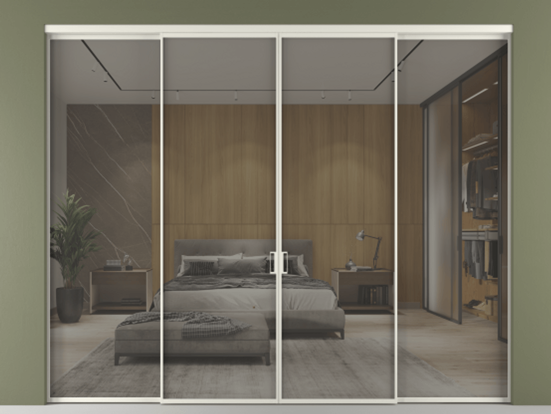 Перегородка Формато внутри проёма 4 створки АЛПР 040.01 Алюминий Белый Рефлективное серое стекло "Стопсол", калёное Цена 332960 ₽  | Volhovec