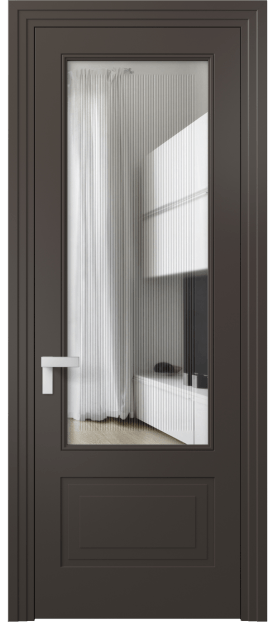 Дверь межкомнатная 8342 МАН Прозрачное стекло с гравировкой Rocca. Цвет Матовый антрацит. Материал Гладкая эмаль. Коллекция Рокка. Картинка.