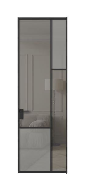 Дверь межкомнатная АЛПЛ041.12 ЧРН Серый сатин матовое + Серый прозрачное. Цвет Алюминий Черный. Материал Алюминий. Коллекция Мозаик. Картинка.