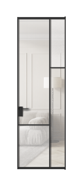 Дверь межкомнатная АЛПЛ041.12 ЧРН Рифлёное стекло "Дюна" + Фактурное стекло "Лёд". Цвет Алюминий Черный. Материал Алюминий. Коллекция Мозаик. Картинка.